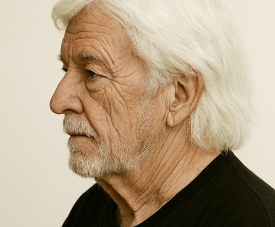 Profile of an elderly man with white hair.